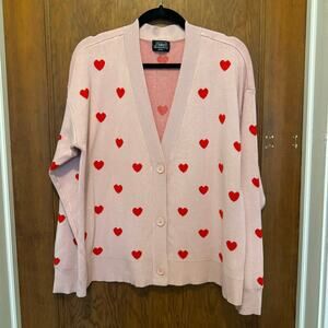 NWT Abbott Pink Heart Button‎ Down Cardigan XS Oversized Valentine's Day Teacher